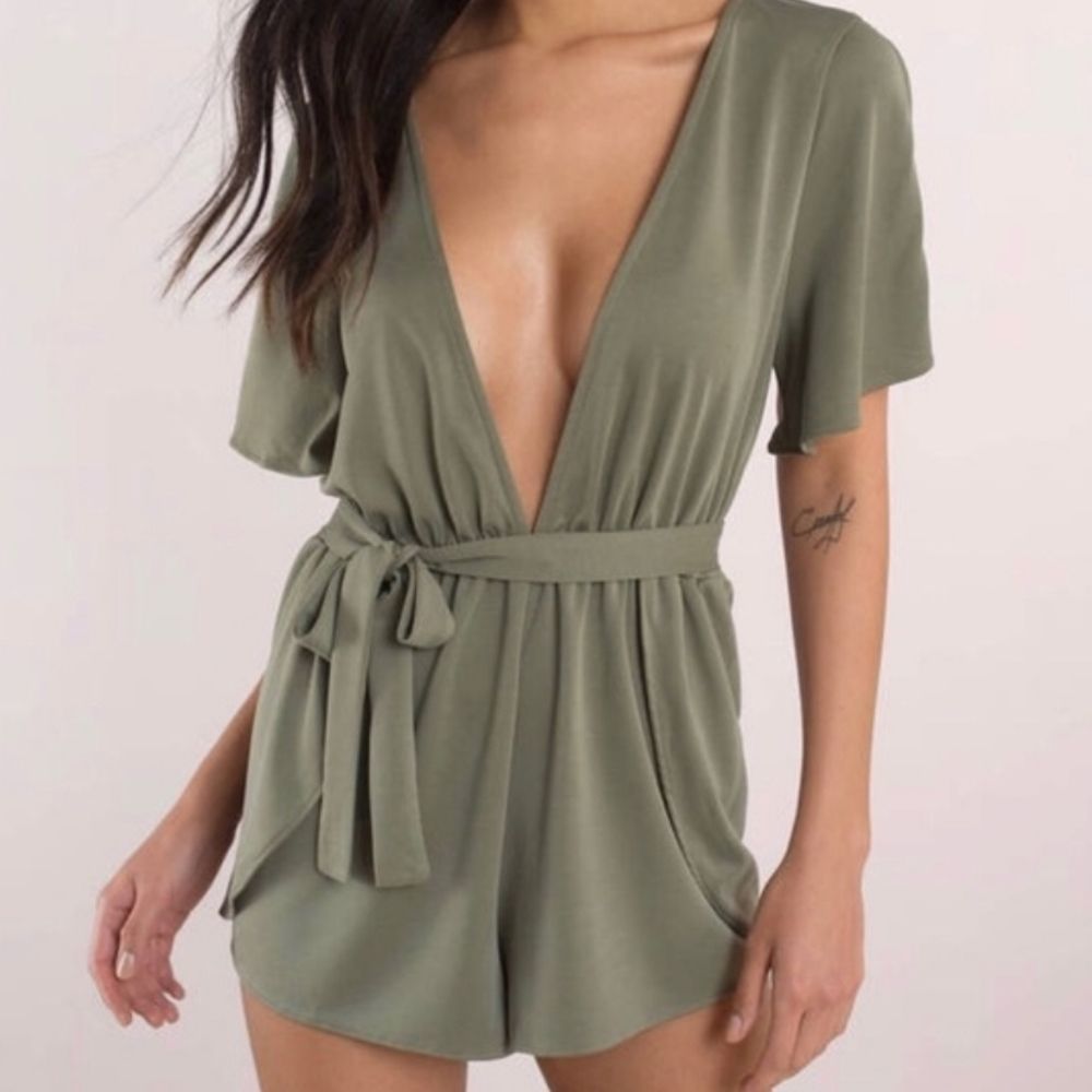 TOBI Olive Green Setting Fires Plunging Ro…